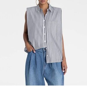 KBB by KAHLANA sleeveless shoulder pad  White Striped Button-Down Shirt medium